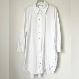 Sofia Dress Women’s Large White Button Up Long Sleeve Shirt Dress Acadamia NWT